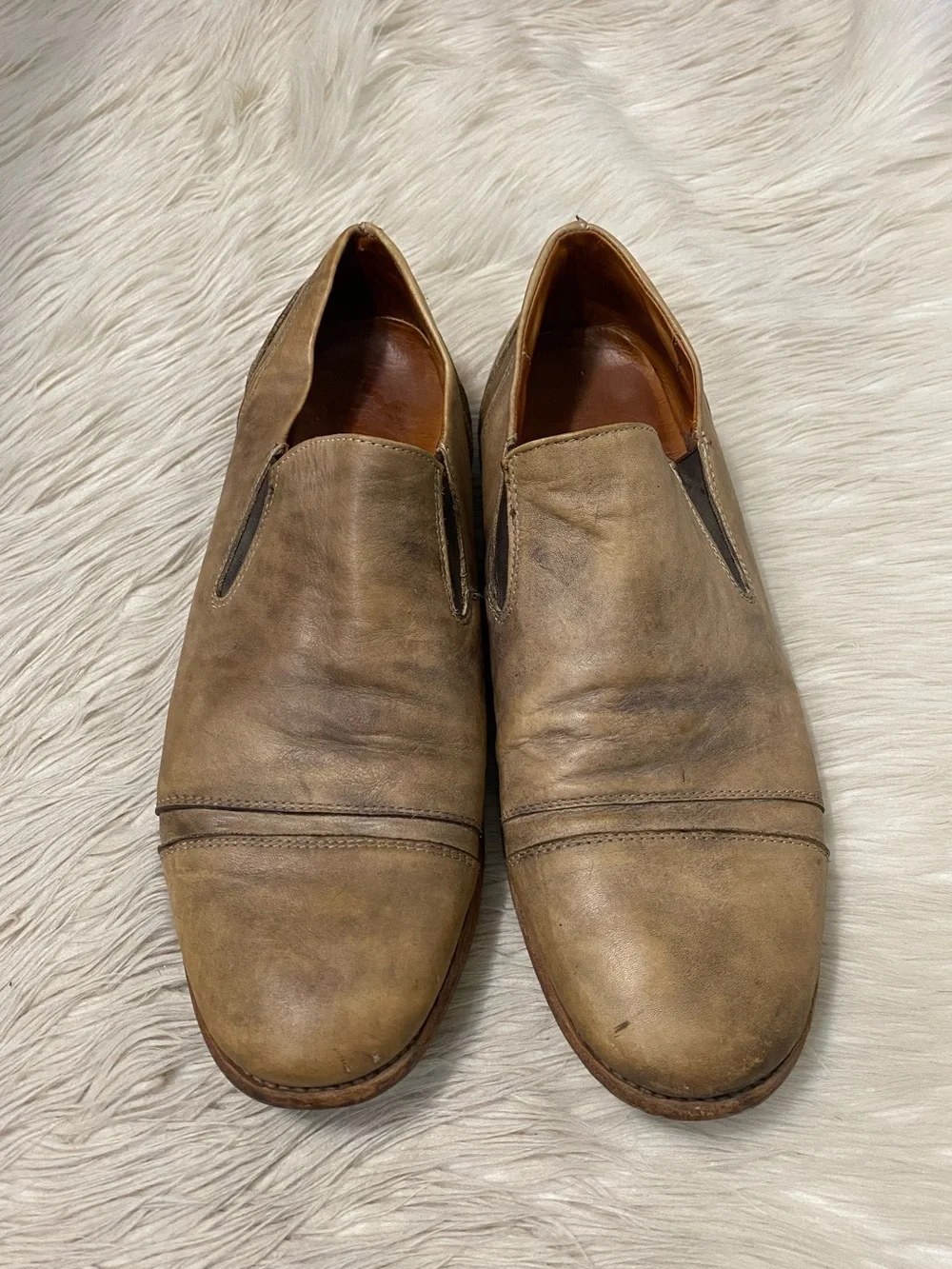 Bed Stu Men’s Light Tan Distressed Slip on Casual Loafers Western 13